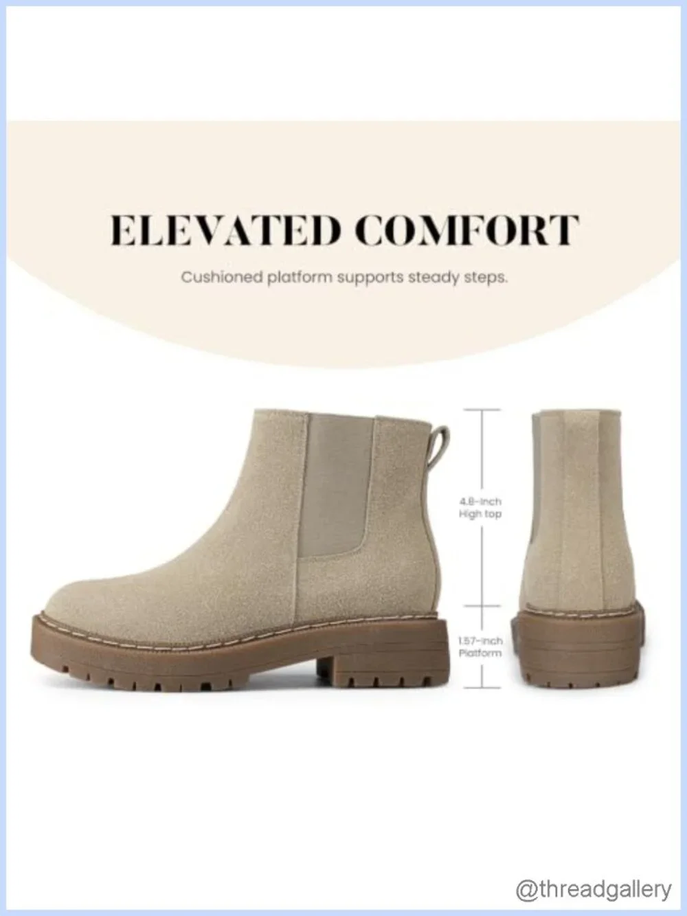 Suede Chelsea Ankle Boots Low Heel Slip On Lug Sole Elastic